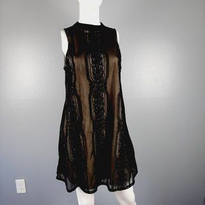 LOVE FIRE Womens Shift Dress Size Medium Black Lace over Nude Liner Sleeveless